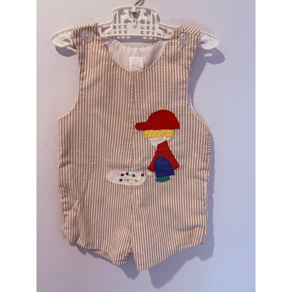 Vintage Seersucker Painter Boy Romper Jon Jon